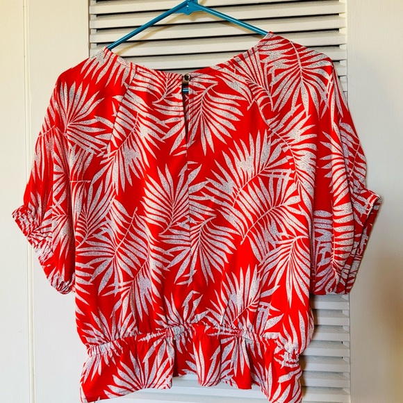 Unique Vintage Retro Red & White Palm Print Crop Blouse - Picture 2 of 3